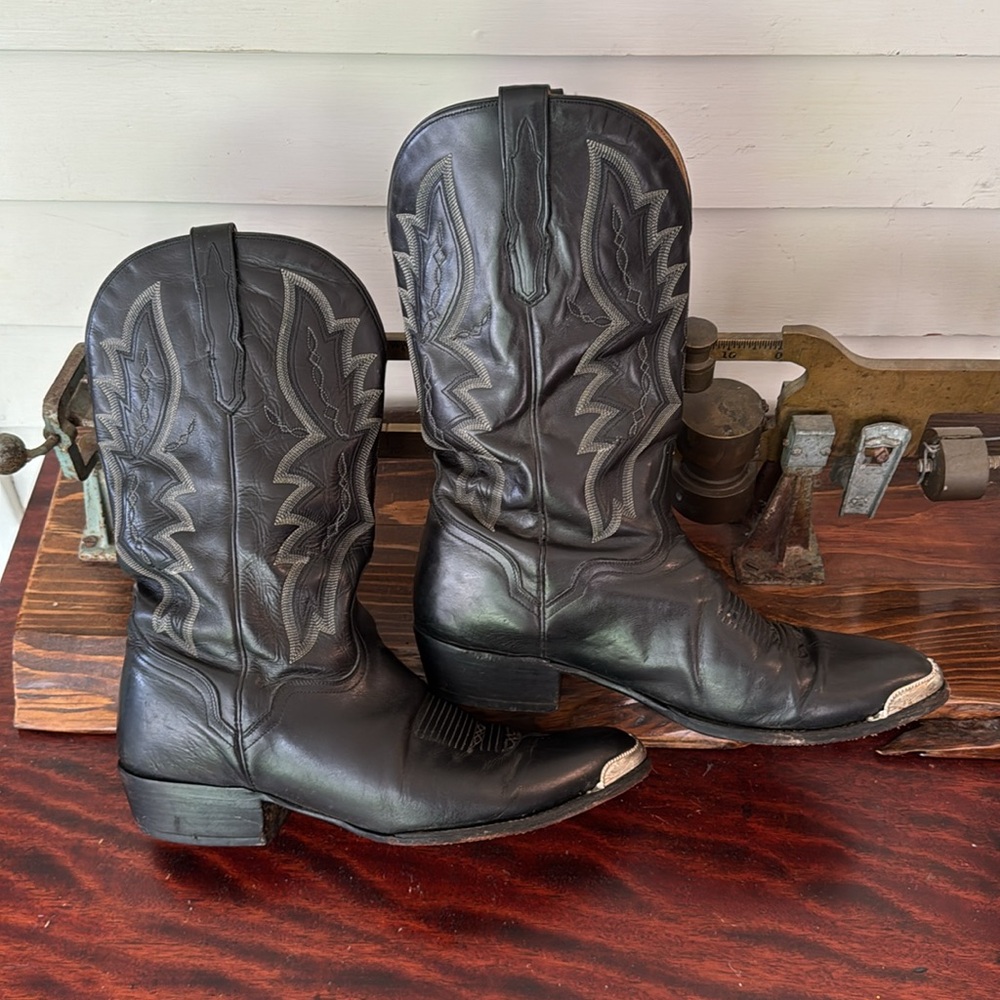 El Dorado Handmade Vanquished Calf Cowboy Boot Pointed Silver Tip Embroidered - Picture 5 of 9